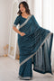 Ella Teal Blue Silk Foil Work Ready to Wear One Minute Saree