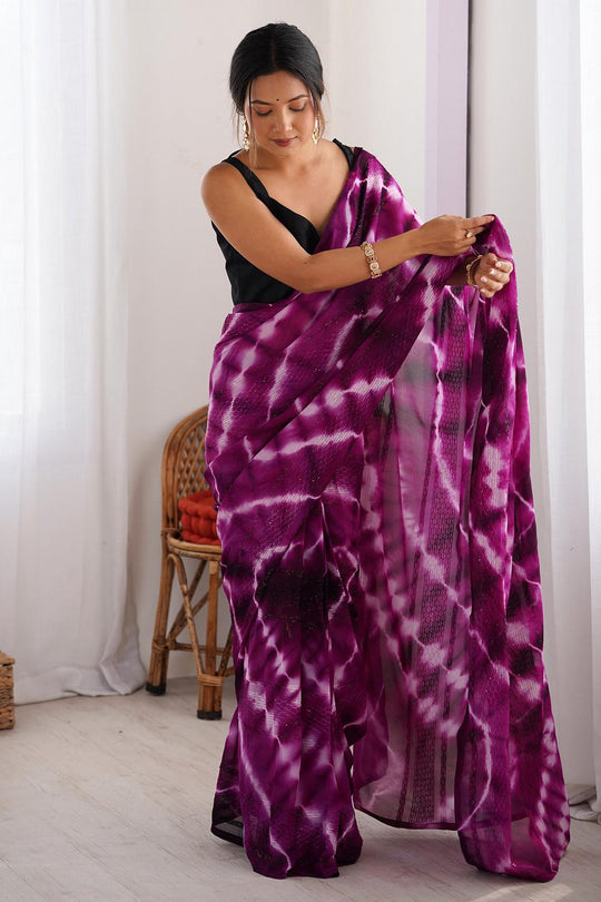 Astrid Magenta Georgette Tie and Dye Ready to Wear Saree