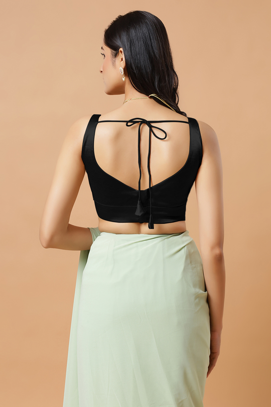 Aria Black Thin Strap Sleeveless Satin Stretch Blouse