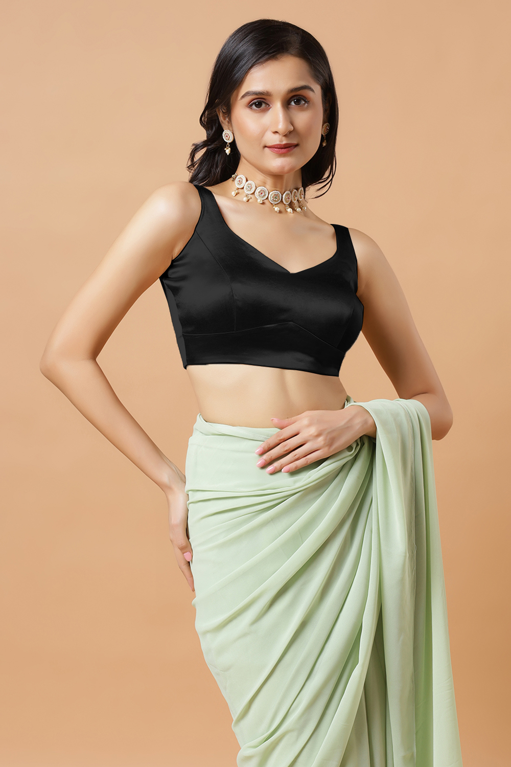 Aria Black Thin Strap Sleeveless Satin Stretch Blouse