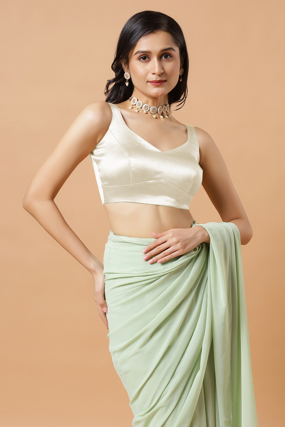 Aria Cream Thin Strap Sleeveless Satin Comfort Stretch™ Blouse