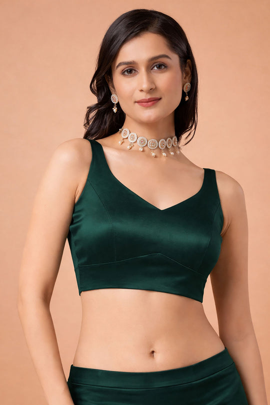 Aria Bottle Green Thin Strap Sleeveless Satin Comfort Stretchƒ?› Blouse