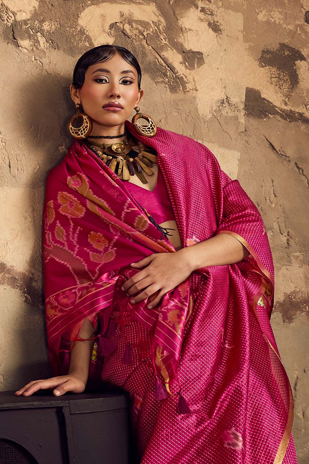 Rani Pink Handloom Weaving Silk with Zari Ready to Wear Online Saree