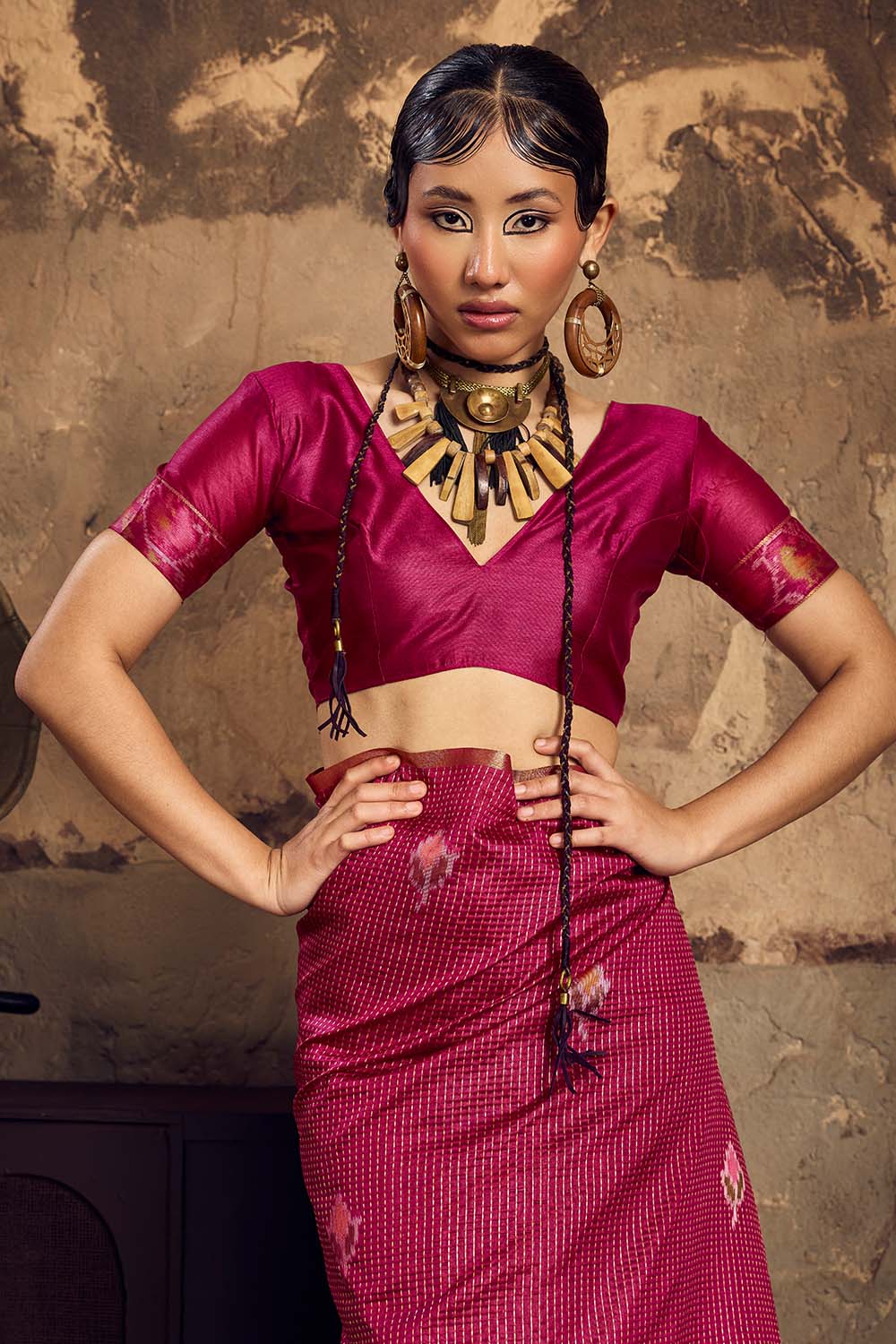 Rani Pink Handloom Weaving Silk with Zari Ready to Wear Online Saree