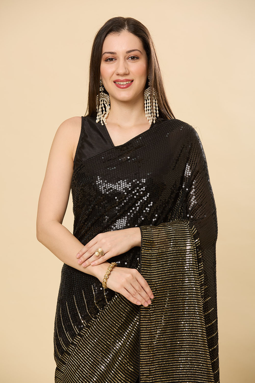 Bianca Black Sequins Designer Georgette One Minute Saree