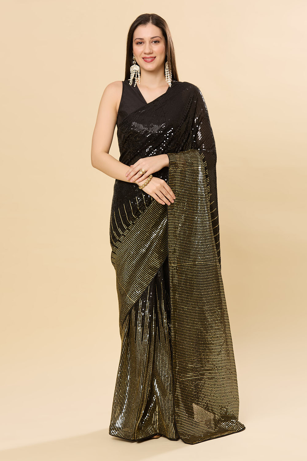 Bianca Black Sequins Designer Georgette One Minute Saree