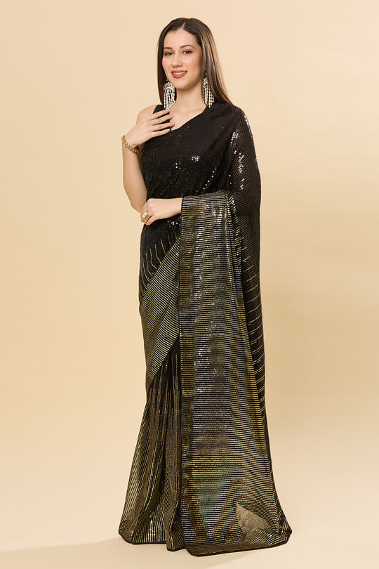 Bianca Black Sequins Designer Georgette One Minute Saree