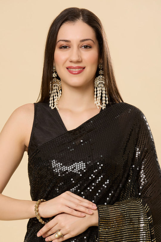 Bianca Black Sequins Designer Georgette One Minute Saree
