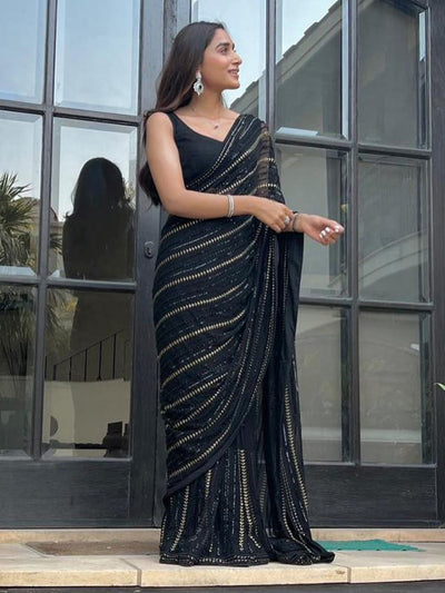 Brina Black Georgette Sequins One Minute Saree