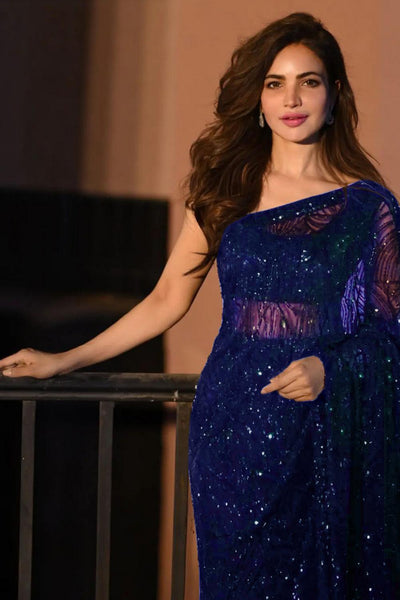 Buy Bitti Navy Blue Georgette Embellished Ready to Wear One Minute Saree