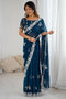 Lata Teal Blue Georgette Floral Embroidered Ready to Wear Saree