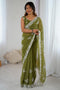 Lata Olive Georgette Floral Embroidered Ready to Wear Saree