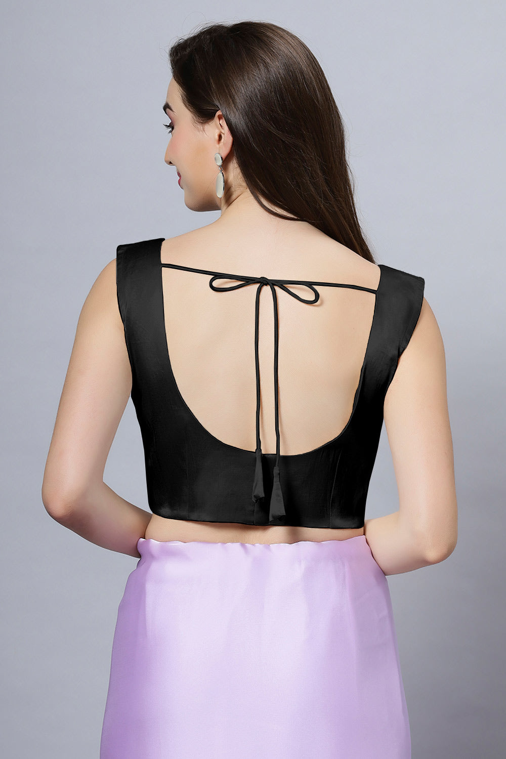 Nora Black Satin Comfort Stretch Deep U Sleeveless Blouse