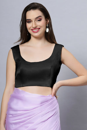 Nora Black Satin Comfort Stretch Deep U Sleeveless Blouse