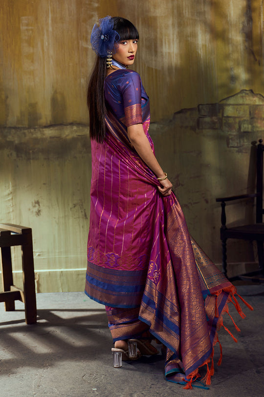 Amritsar Magenta Pure Silk Pochampally Handloom Weaving Ready to Wear Saree