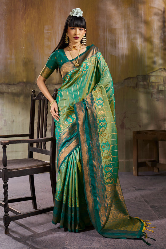 Amritsar Sea Green Pure Silk Pochampally Handloom Weaving Ready to Wear Saree