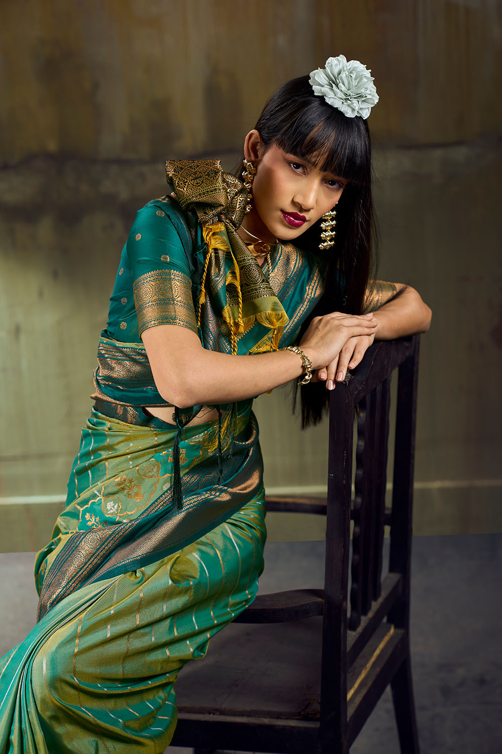 Amritsar Sea Green Pure Silk Pochampally Handloom Weaving Ready to Wear Saree