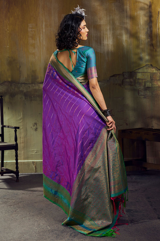 Amritsar Royal Purple Pure Silk Pochampally Handloom Weaving Ready to Wear Saree