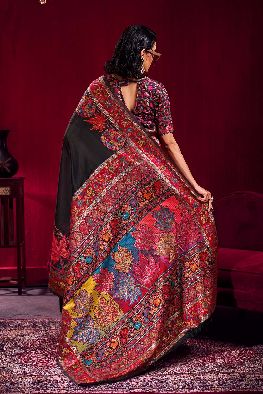 Nadine Black Modal Cotton Pashmina Weaving Ready to Wear Saree