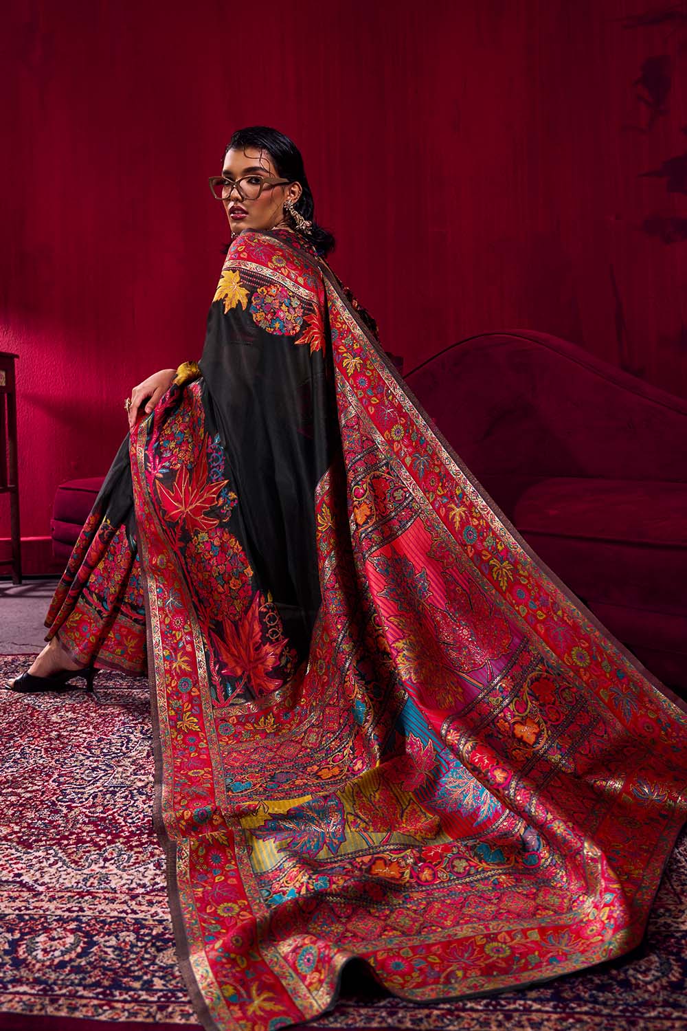 Nadine Black Modal Cotton Pashmina Weaving Ready to Wear Saree