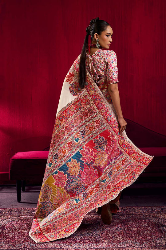 Nadine White Modal Cotton Pashmina Weaving Ready to Wear Saree