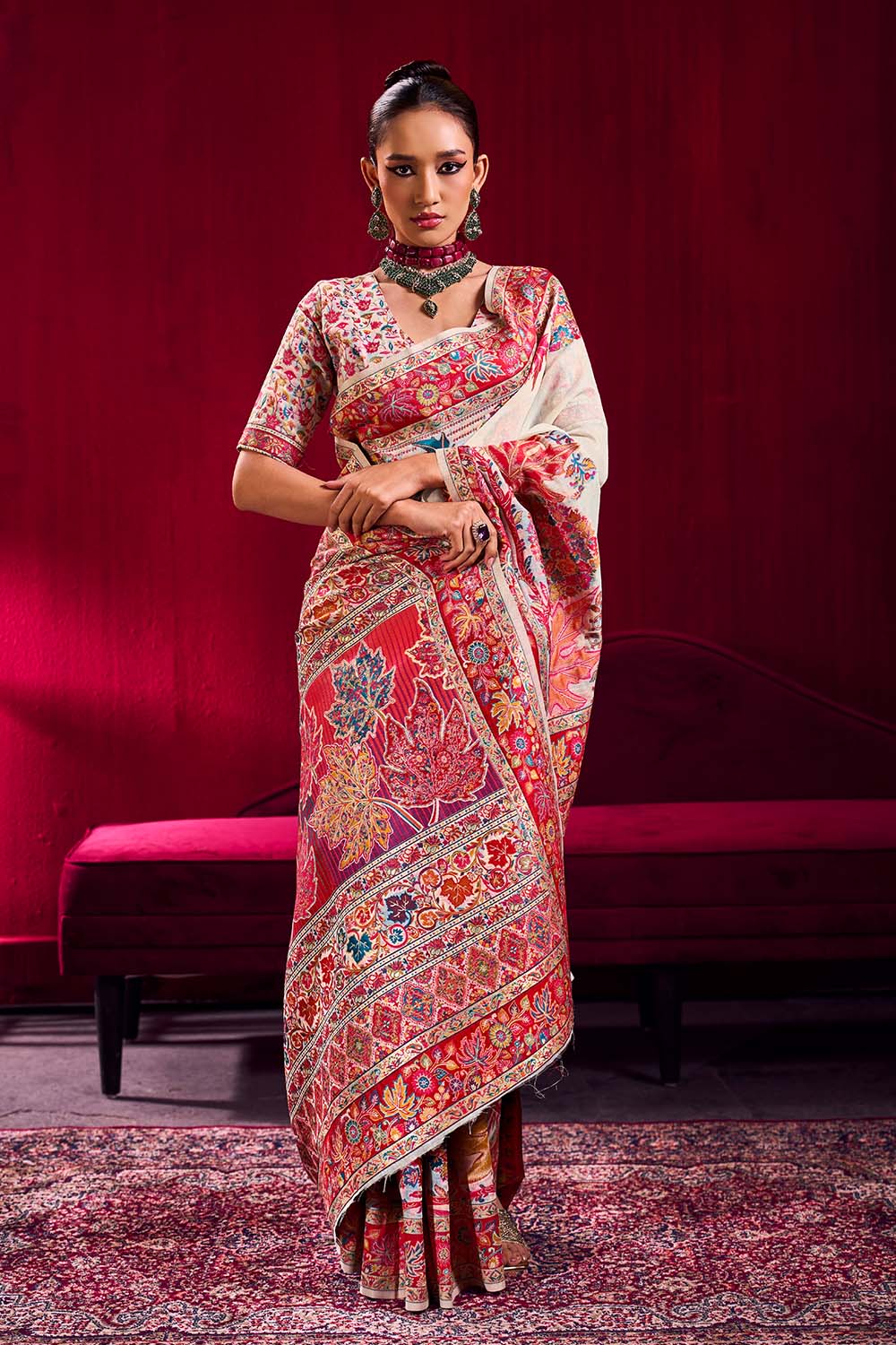 Nadine White Modal Cotton Pashmina Weaving Ready to Wear Saree