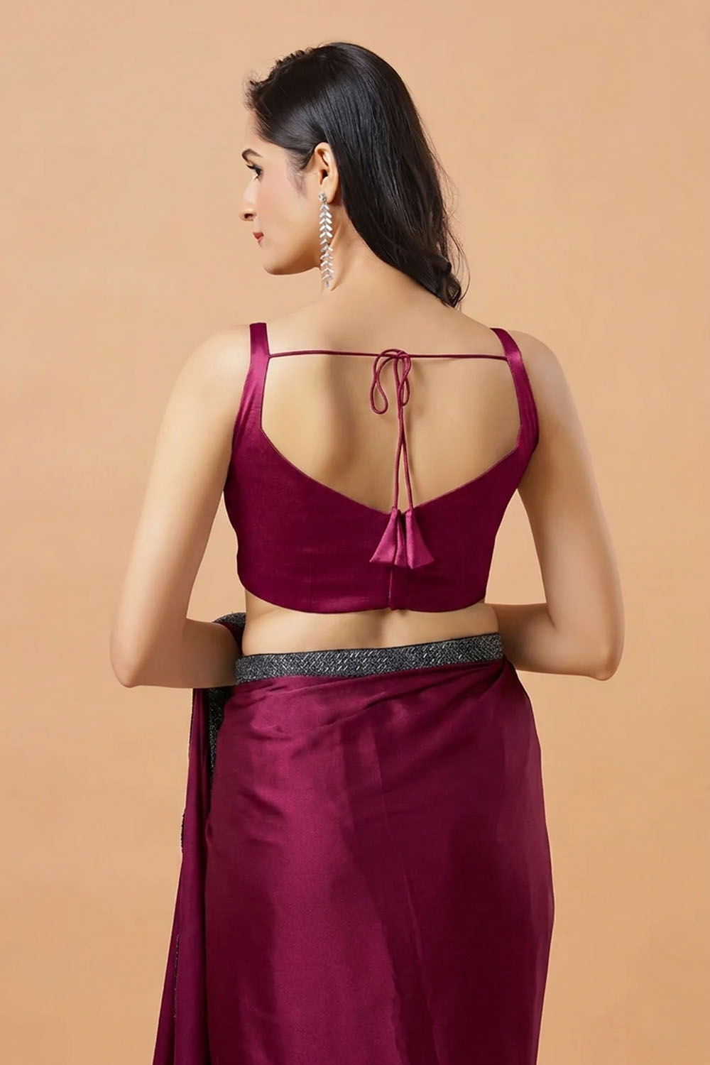 Carly Magenta Pentagon Neck Sleeveless Satin Comfort Stretch  Blouse