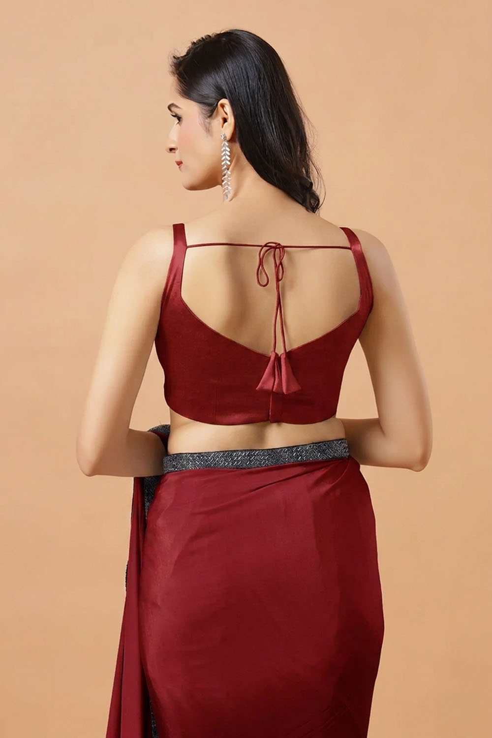 Carly Red Pentagon Neck Sleeveless Satin Comfort Stretch Blouse