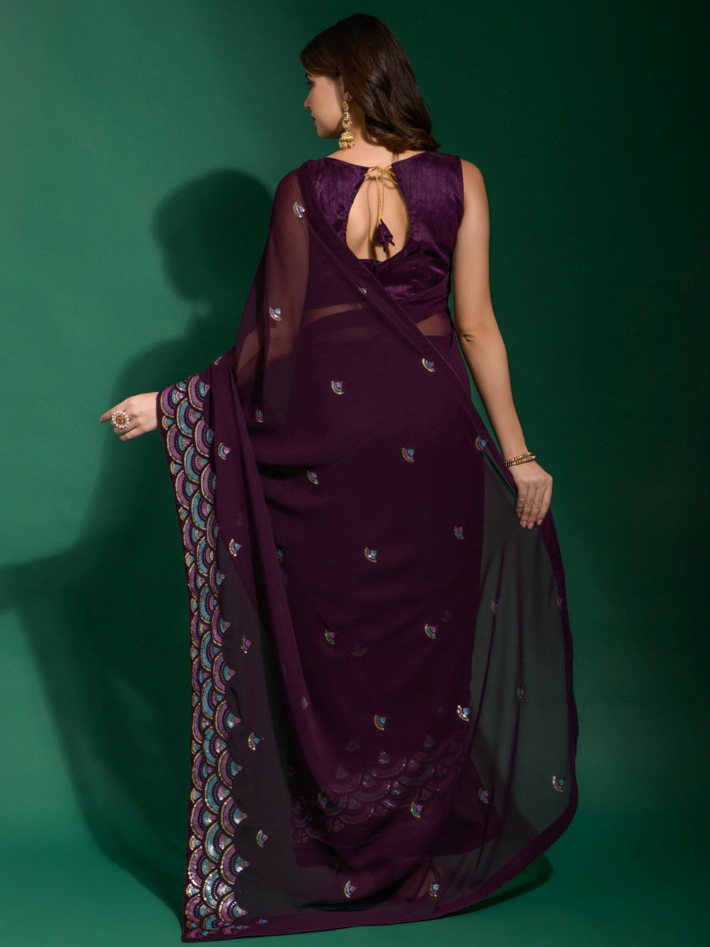 Shayla Violet Georgette Sequins One Minute Saree