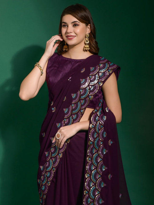 Shayla Violet Georgette Sequins One Minute Saree