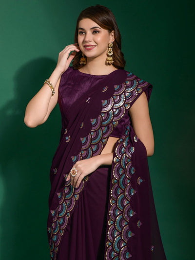 Shayla Violet Georgette Sequins One Minute Saree