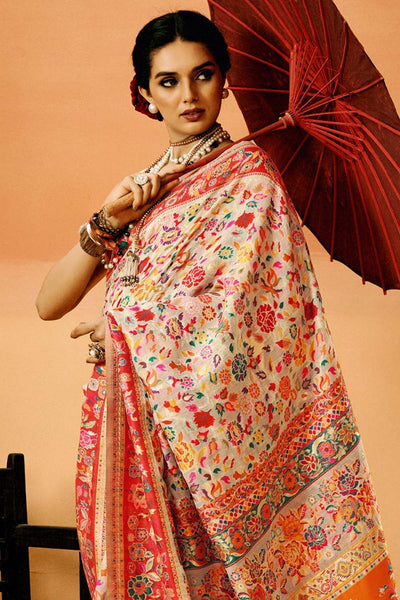 Sienna Cream Cotton Silk Floral Ready To Wear One Minute Saree