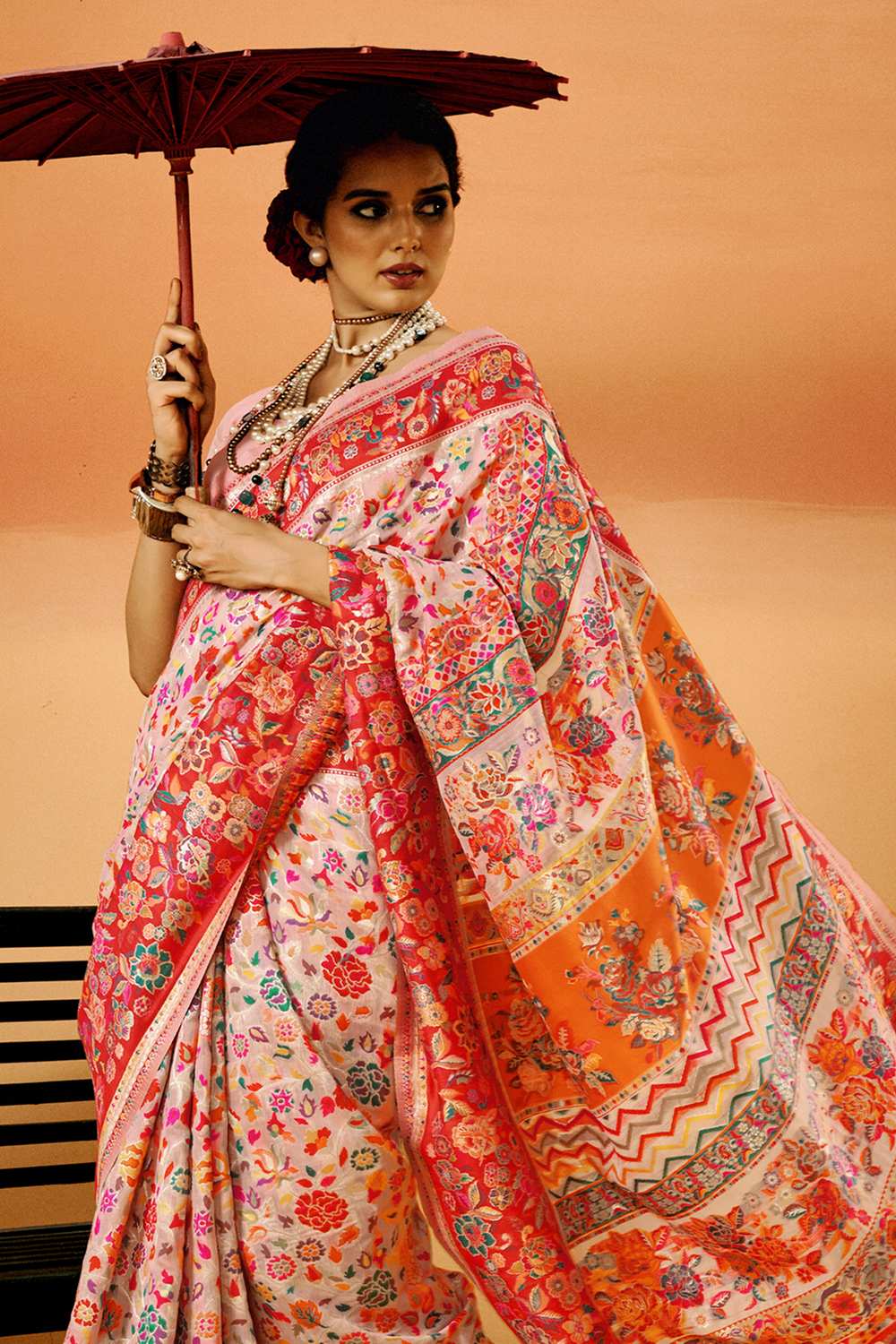 Sienna Pink Cotton Silk Floral Ready To Wear One Minute Saree