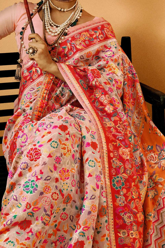 Sienna Pink Cotton Silk Floral Ready To Wear One Minute Saree