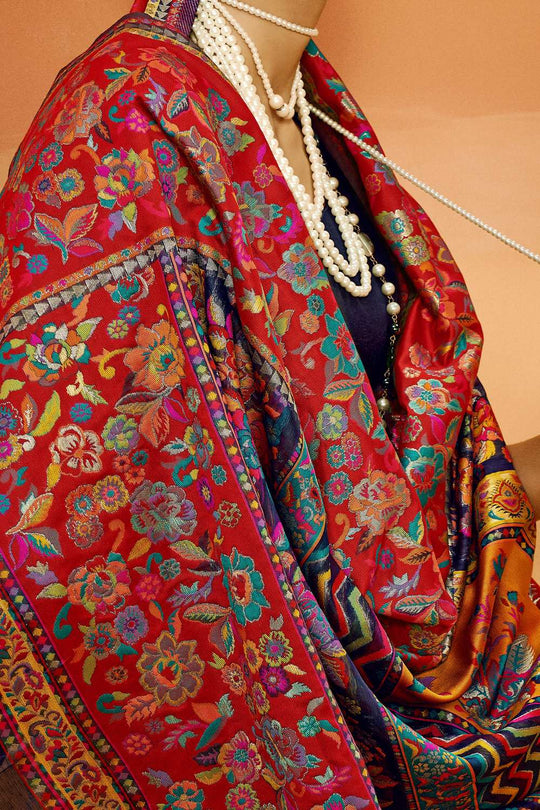 Sienna Navy Blue Cotton Silk Floral Ready To Wear One Minute Saree