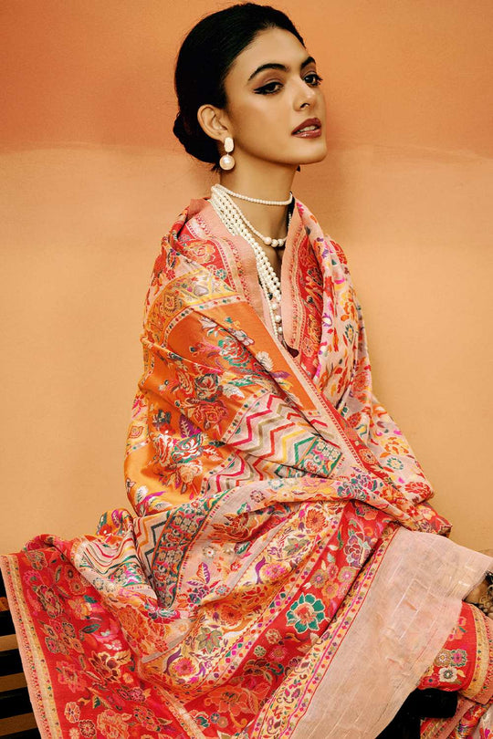 Sienna Peach Cotton Silk Floral Ready To Wear One Minute Saree