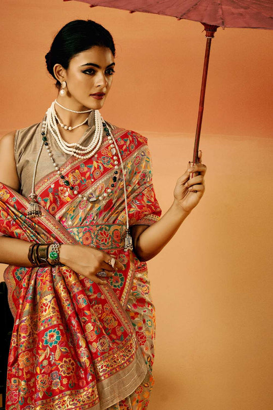 Sienna Beige Cotton Silk Floral Ready To Wear One Minute Saree