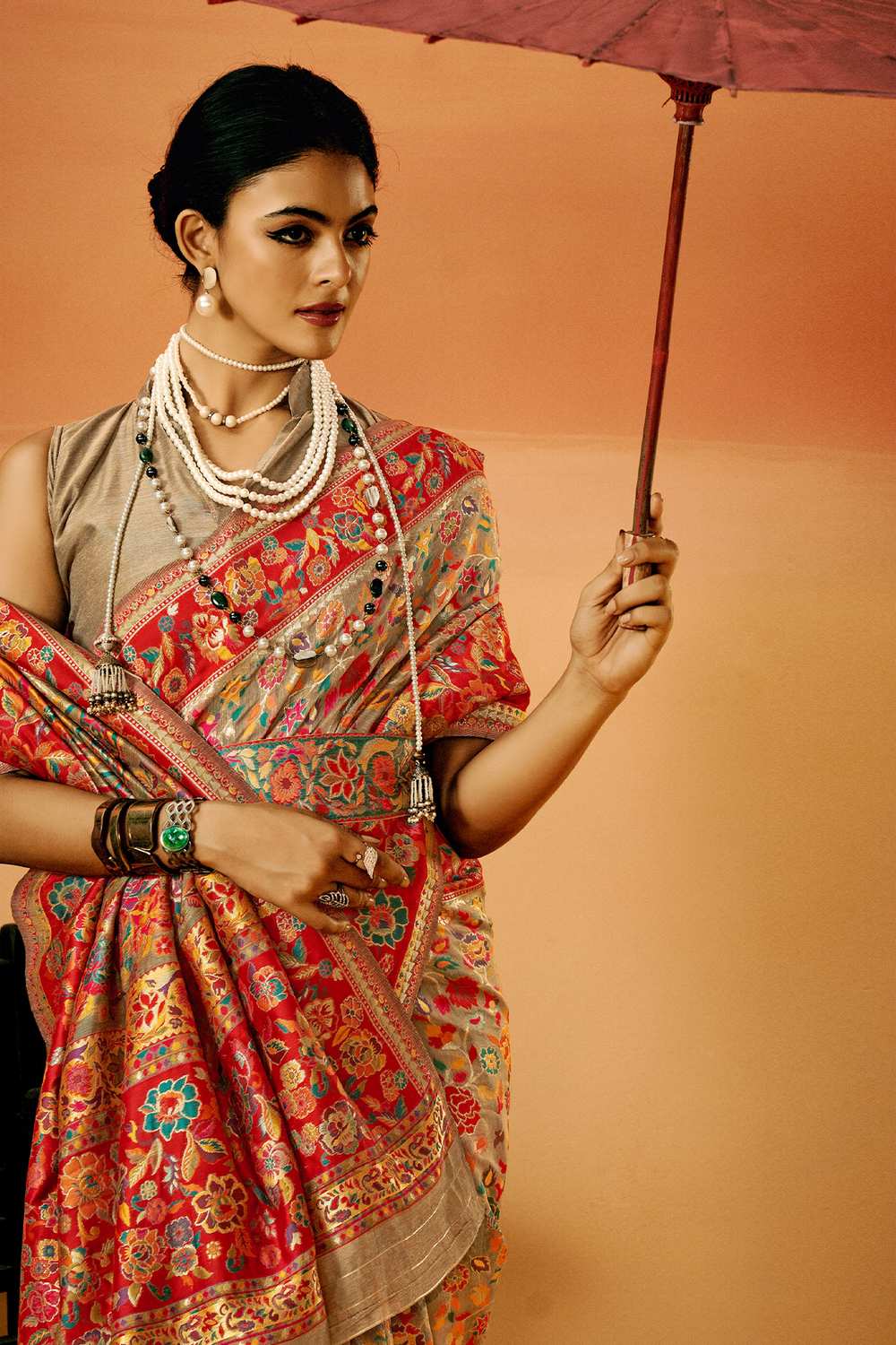 Sienna Beige Cotton Silk Floral Ready To Wear One Minute Saree