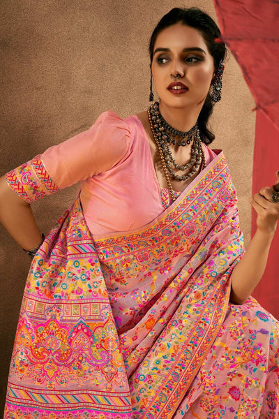 Sienna Pink Cotton Silk Floral Ready To Wear One Minute Saree