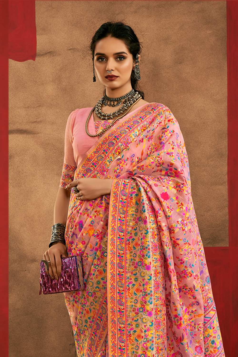 Sienna Pink Cotton Silk Floral Ready To Wear One Minute Saree