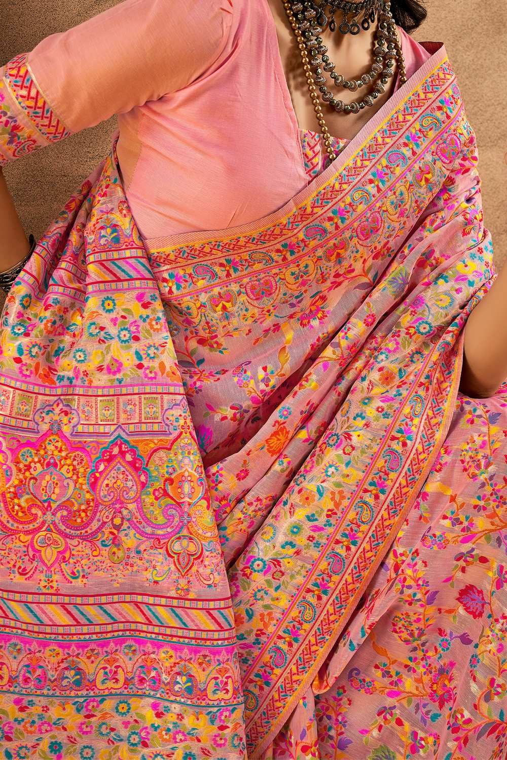 Sienna Pink Cotton Silk Floral Ready To Wear One Minute Saree