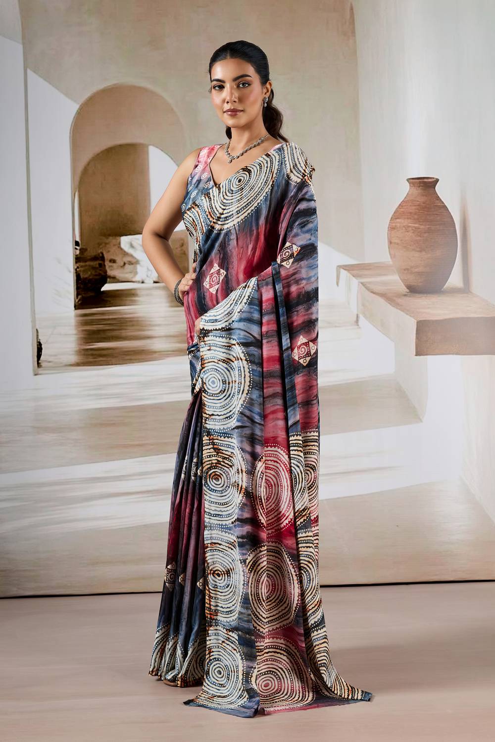 Talia Multi-Hued Prism-inspired Modal Satin Ready To Wear Saree