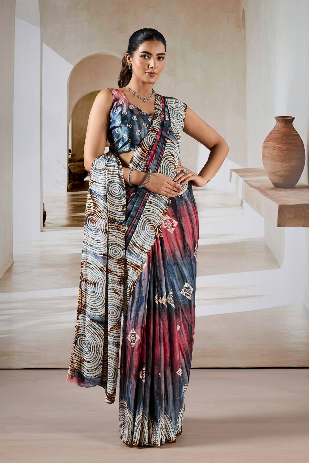 Talia Multi-Hued Prism-inspired Modal Satin Ready To Wear Saree