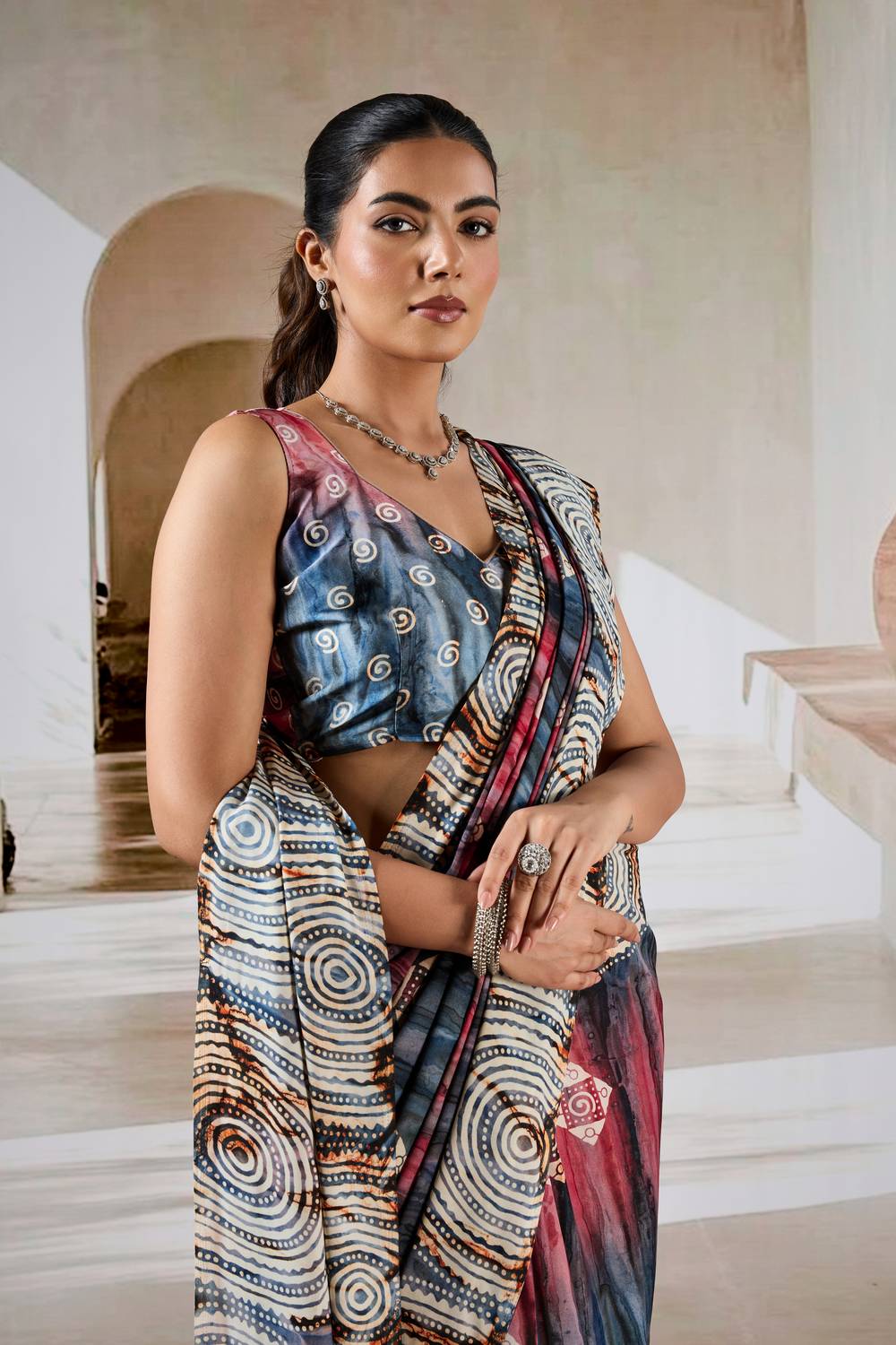 Talia Multi-Hued Prism-inspired Modal Satin Ready To Wear Saree