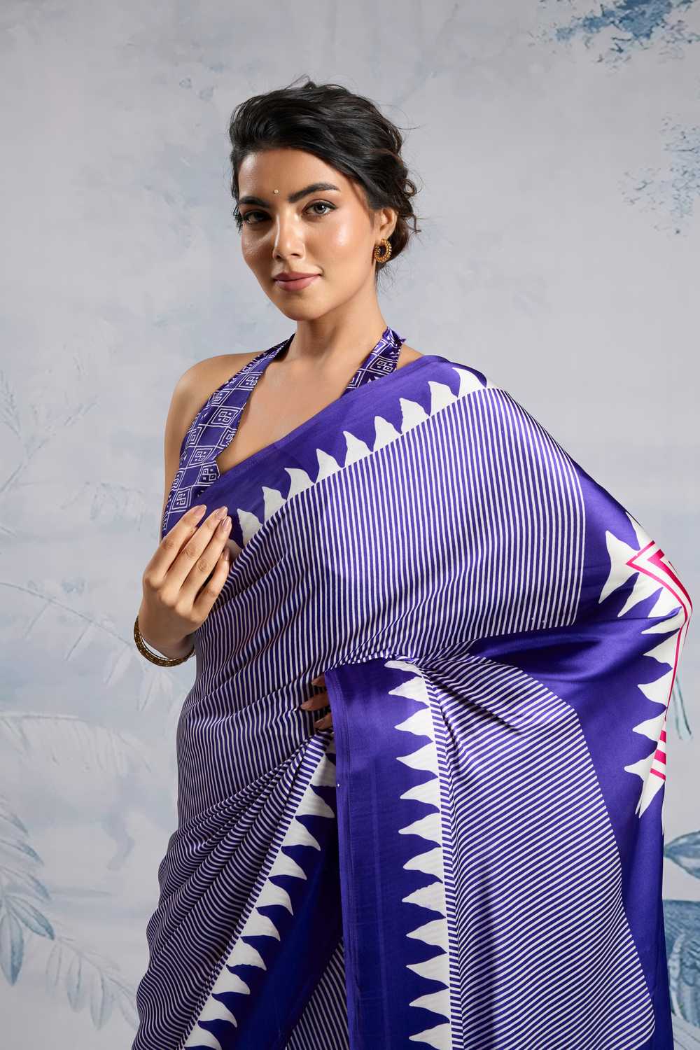 Aiko Royal Blue Ajrakh Print Satin Ready to Wear One Minute Saree