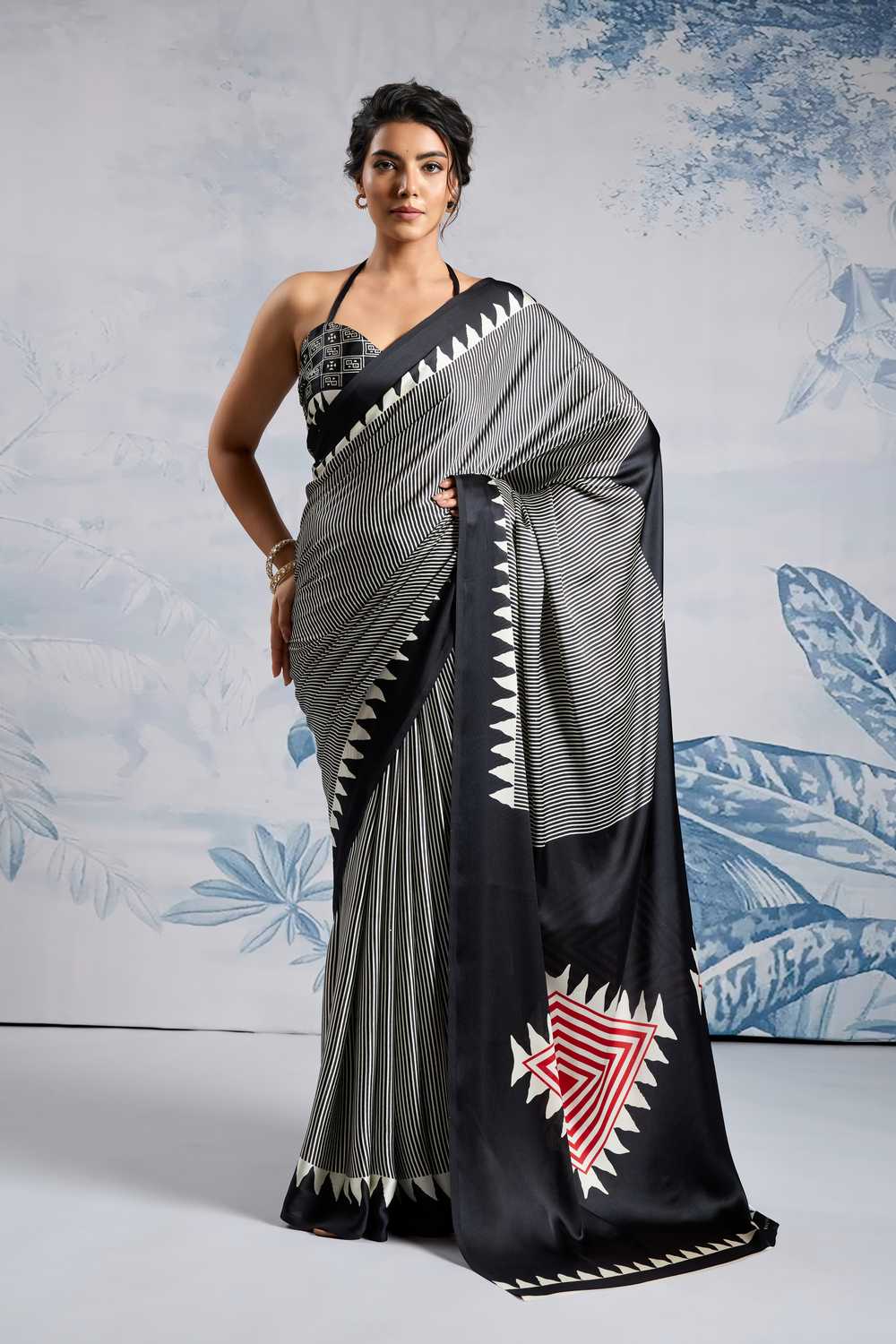 Aiko Black Ajrakh Print Satin Ready to Wear One Minute Saree