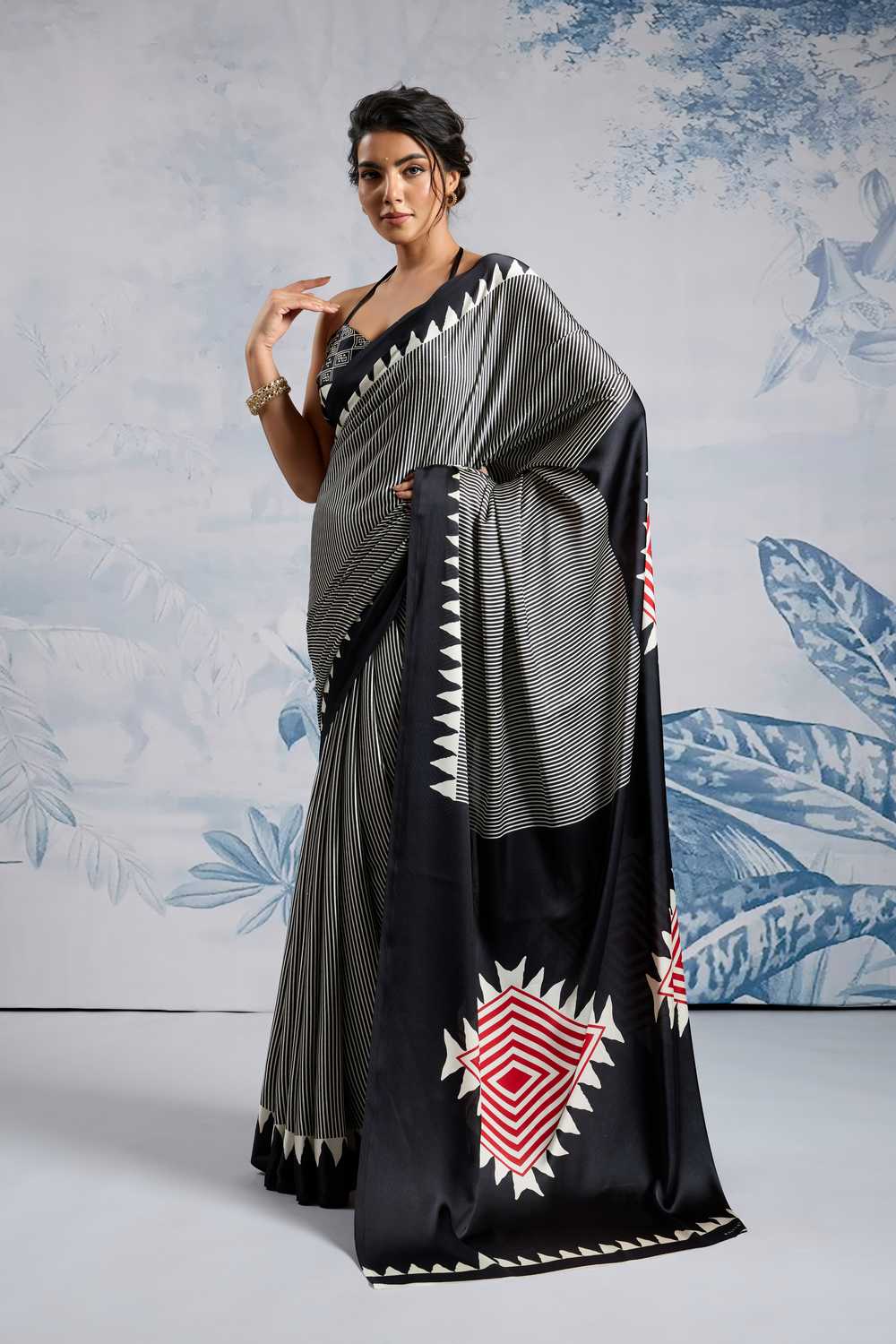 Aiko Black Ajrakh Print Satin Ready to Wear One Minute Saree