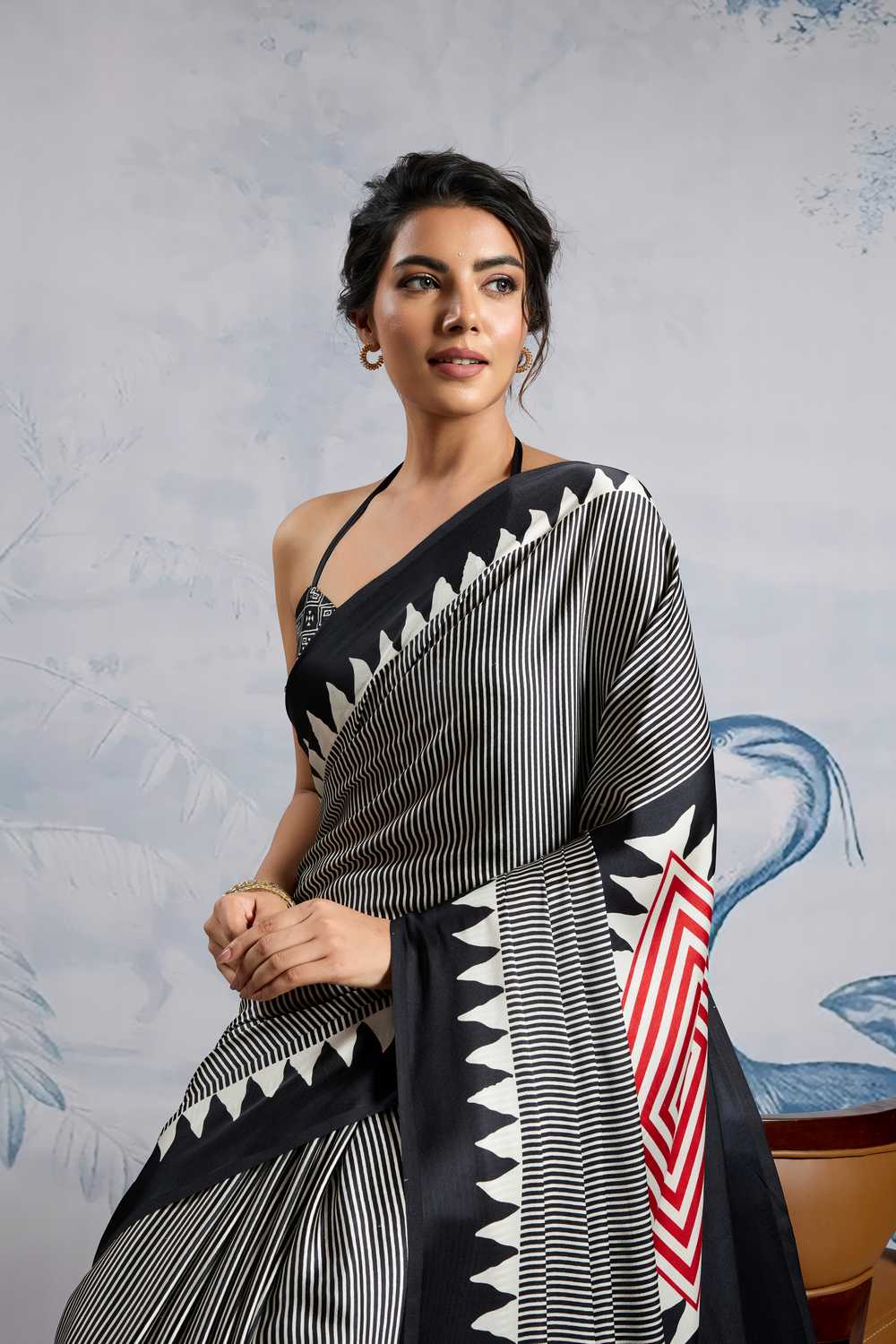 Aiko Black Ajrakh Print Satin Ready to Wear One Minute Saree