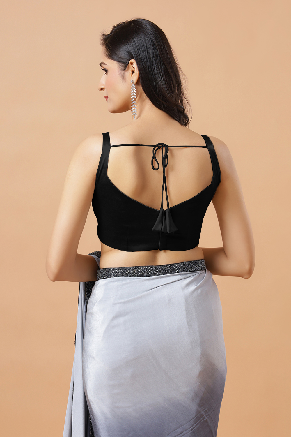 Carly Black Pentagon Neck Sleeveless Satin Stretch Blouse