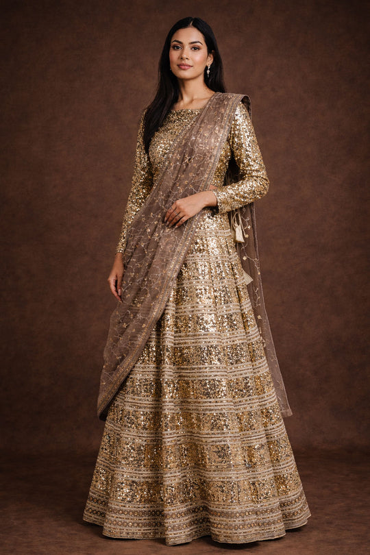Sahara Gold Sequins Tradional Ready To Wear Lehenga Saree